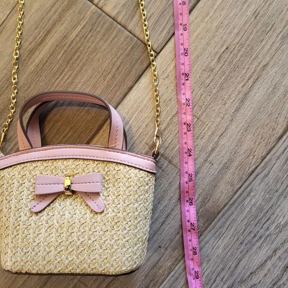 Mini crossbody baby Nanette Lepore pink and rattan with bow detail nwot Barbie - Picture 10 of 10